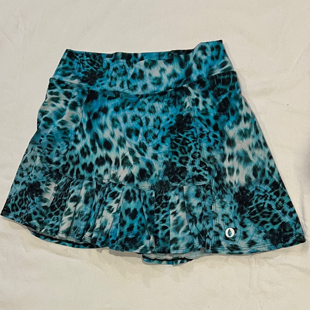 Teal Leopard Print Mini athletic skirt Pickleball or Tennis with ball pockets